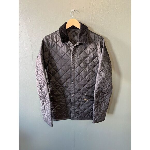 Barbour Jacket Men's XS Black Diamond Quilted Button Up Puffer Coat - Picture 1 of 3